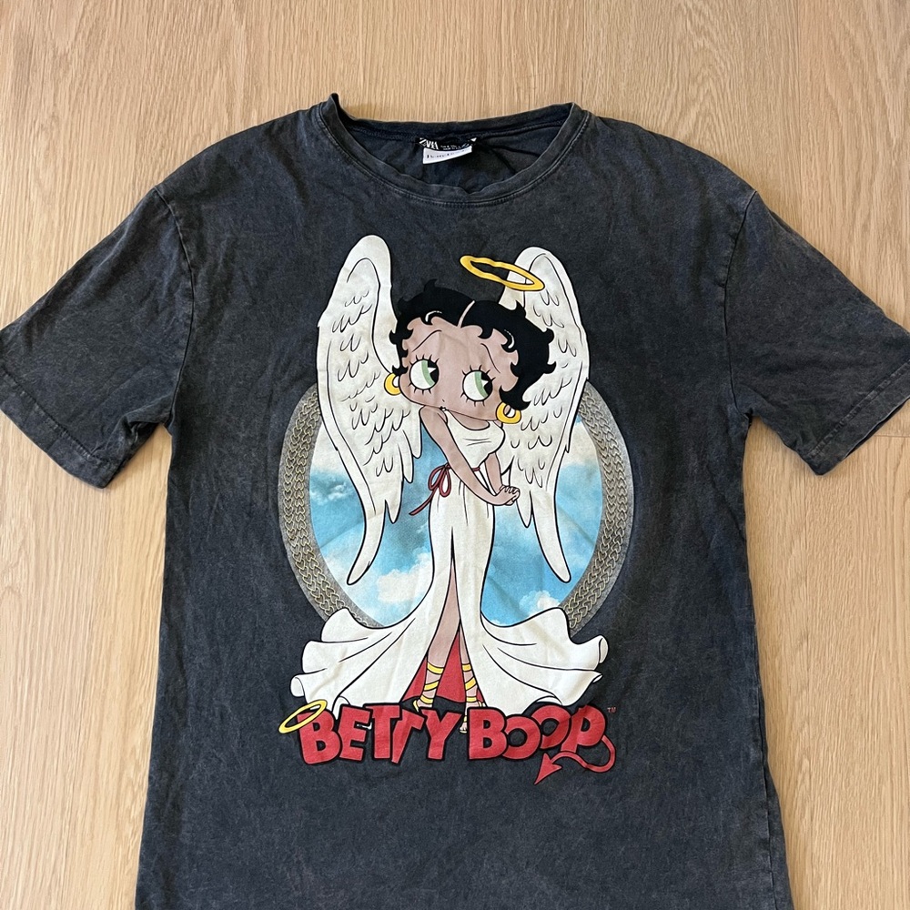 Zara Betty Boop Angel T-Shirt - Charcoal